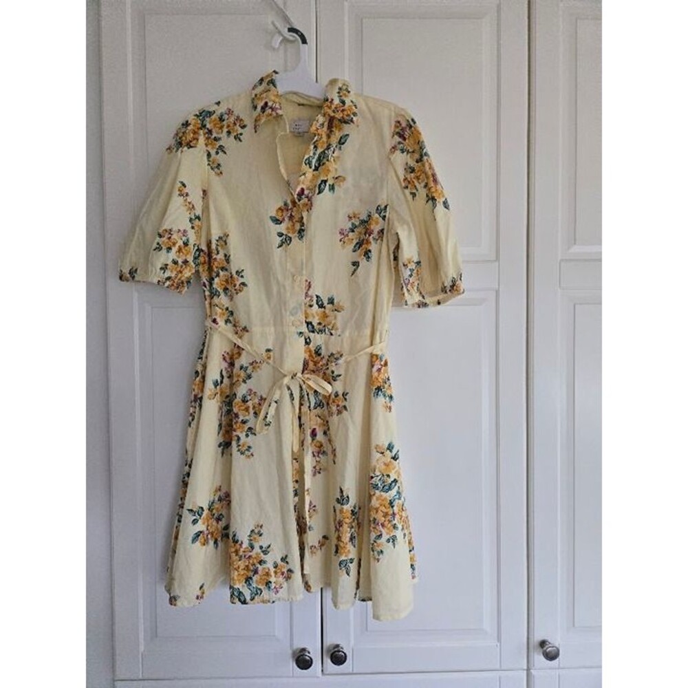 A New Day Puff Sleeve Mini Shirtdress - Yellow Floral - Womens XS - NEW - Picture 7 of 7
